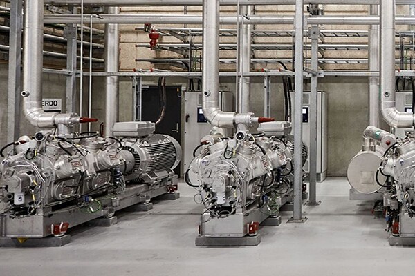 View of a industrial heat pump system installed in a factory