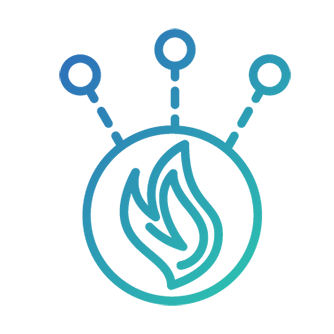 Blue line-illustration of an arrow pointing downwards, with dotted lines connecting it to three concentric circles