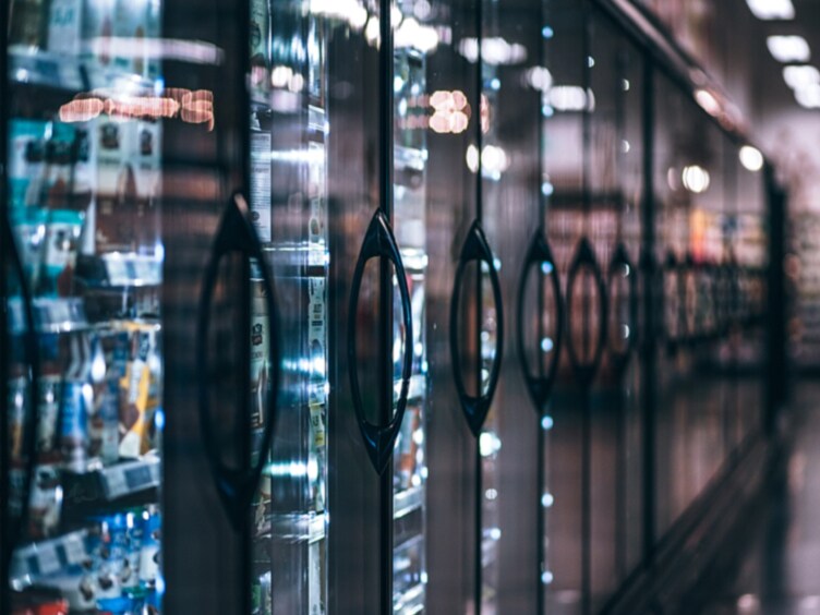 View of series of commercial refrigerators