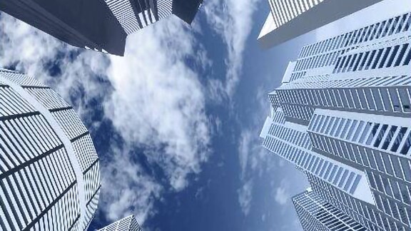 Low-angle shot of high-rise buildings on a cloudy day