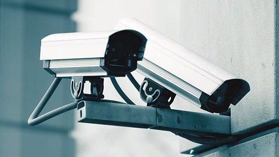 Close-up of the Video Surveillance cameras fixed to the wall